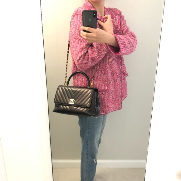 Chanel Coco Top Handle Chevron Iridescent Calfskin Leather flap small bag. $6700 - Picture 15 of 17